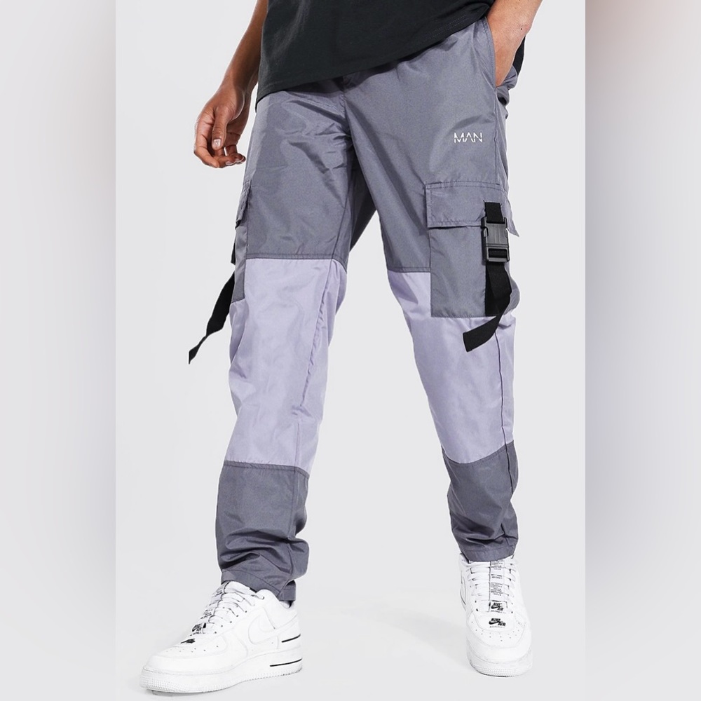 boobooMAN - Men’s Multi Panel Cargo Joggers - Grey/Silver - Medium